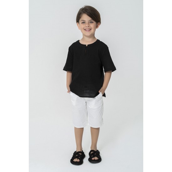 For You Kids Organic Collar Single Button Black Shirt