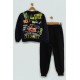 For You Kids Printed Black Crew Neck Sweatshirt Set