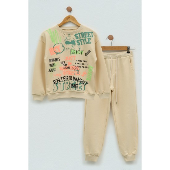 For You Kids Printed Stone Crew Neck Sweatshirt Set