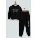 For You Kids Parca Printed Black Hooded Sweatshirt Set