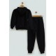 For You Kids Parca Printed Black Hooded Sweatshirt Set