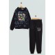 For You Kids Embossed Printed Hoodie Black Sweatshirt Set