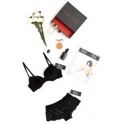 For You Moda Women's Lace Supported Black Velvet Bra Set