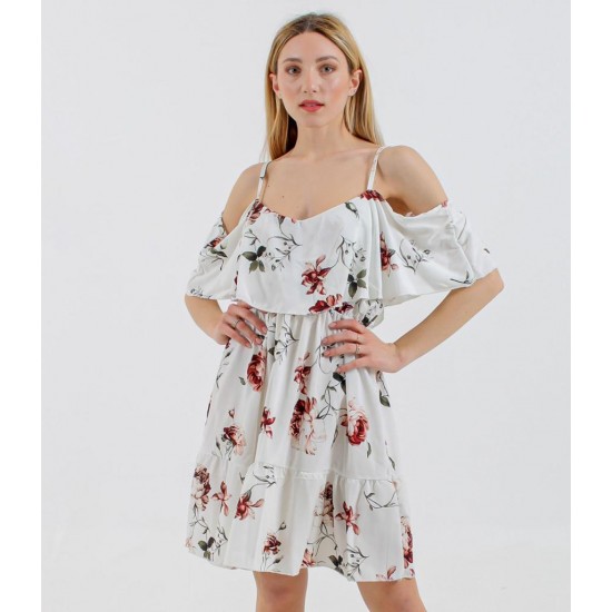 Spaghetti Strap White Floral Mini Dress