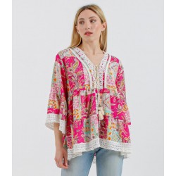 Women’s V Neck Loose Casual Pink Tops online | MonomoiFashion