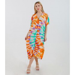 Woman Clothing Orange Multicolor Printed Wrap Midi Dress