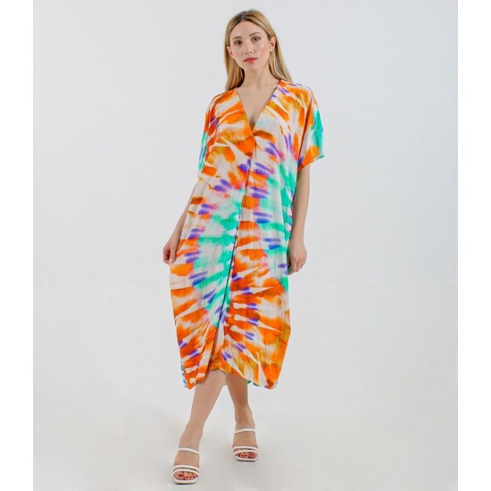 Woman Clothing Orange Multicolor Printed Wrap Midi Dress