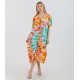 Woman Clothing Orange Multicolor Printed Wrap Midi Dress