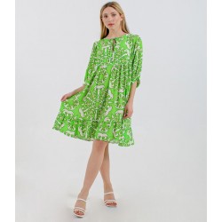 Green Pattren Drop Waist Belted Midi Dress​ – Monomoifashion