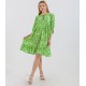 Green Pattren Drop Waist Belted Midi Dress​ – Monomoifashion