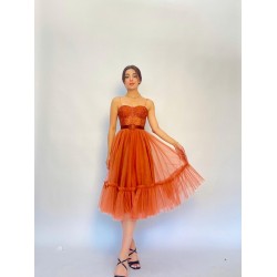 Orange Luxury Fine Matte Tulle Tea Length Wedding Skirt