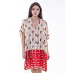 Spring V-neck Milk Silk Dress Summer Large Size Beach Dress Woman Printing Dress