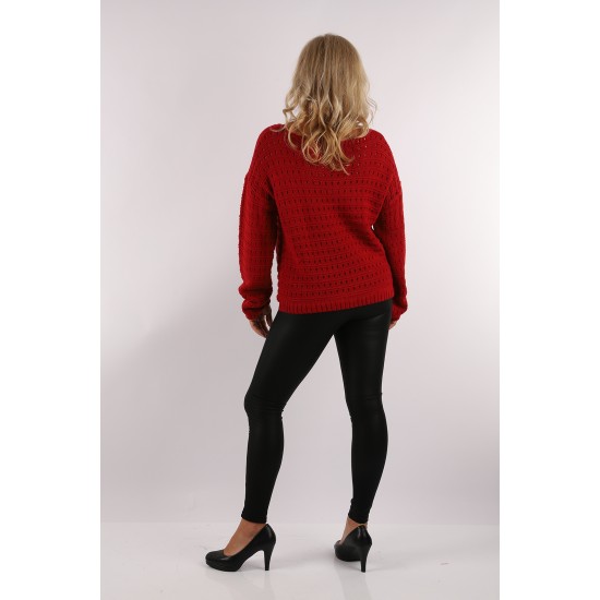 WOMAN Crew Neck Red over size Jersey 