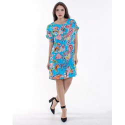 Women Floral Printed Dress Short Sleeve Mini Dress Casual Summer Pleated Dresses