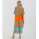 Woman Clothing Orange Palm Design Wrap Midi Dress