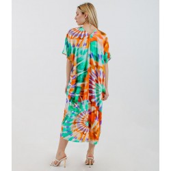 Woman Clothing Orange Multicolor Printed Wrap Midi Dress