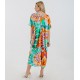 Woman Clothing Orange Multicolor Printed Wrap Midi Dress