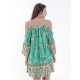 MONOMOI DESIGN ruffle smock mini sundress in linen in Green rose floral print