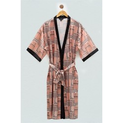 For You Sleepwear Satin Ethnic Pattern Black Dressing Gown