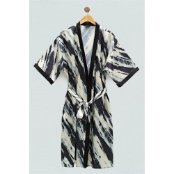 For You Sleepwear Satin Marble Pattern Black Dressing Gown