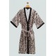 For You Sleepwear Satin Leopard Pattern Black Dressing Gown