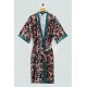 For You Sleepwear Satin Ethnic Pattern Black Dressing Gown