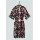 For You Sleepwear Satin Ethnic Pattern Black Dressing Gown