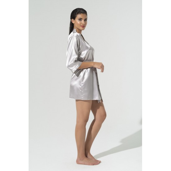 For You Sleepwear Plain Gray Satin Dressing Gown