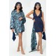 For You Sleepwear 5 Pieces Navy Blue Satin Dressing Gown and Nightgown Set