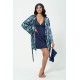 For You Sleepwear 5 Pieces Navy Blue Satin Dressing Gown and Nightgown Set