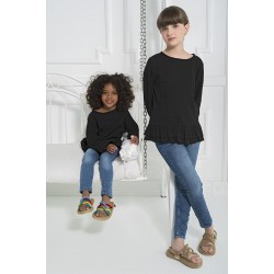 For You Kids Organic Black Blouse with Ruffle Skirt and Button Back