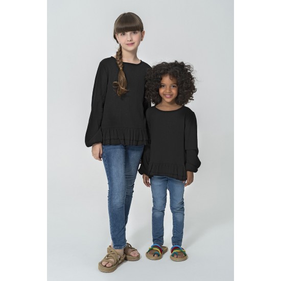 For You Kids Organic Black Blouse with Ruffle Skirt and Button Back