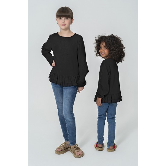 For You Kids Organic Black Blouse with Ruffle Skirt and Button Back