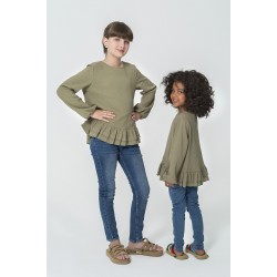 For You Kids Organic Skirt Ruffled Back Button Khaki Blouse