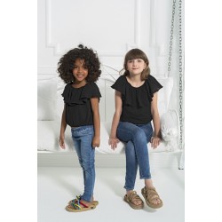 For You Kids Organic Collar Ruffled Elastic Black Blouse