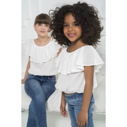 For You Kids Organic Collar Elastic White Blouse