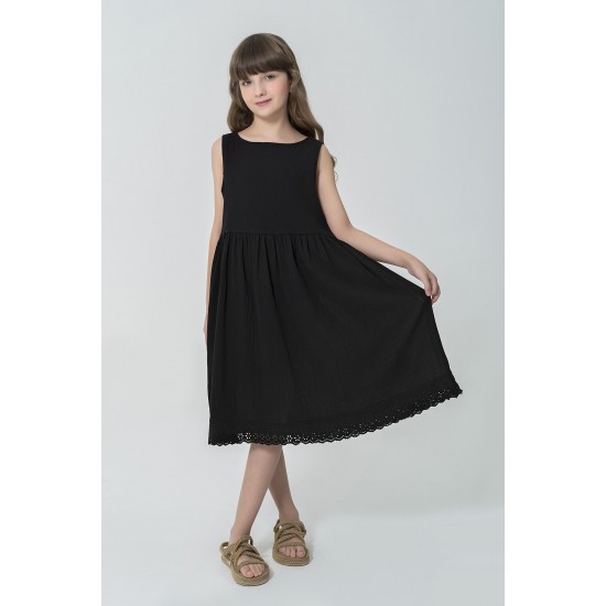 For You Kids Organic Lace Hem Black Dress