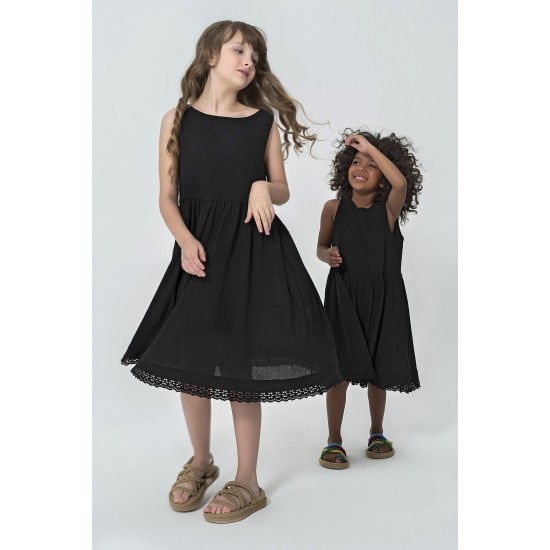 For You Kids Organic Lace Hem Black Dress