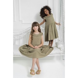 For You Kids Organic Robe Layered Khaki Dress