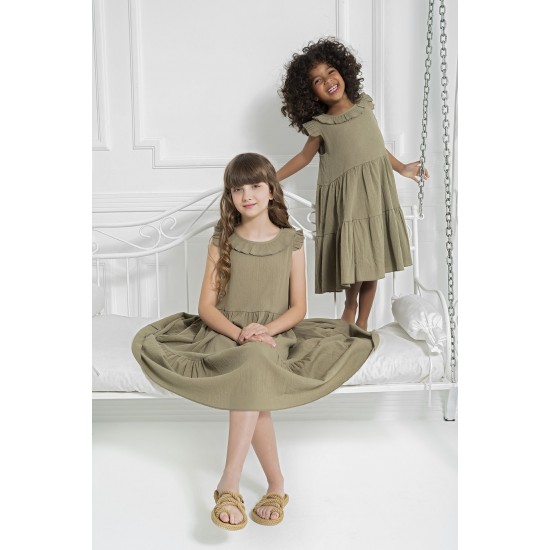 For You Kids Organic Robe Layered Khaki Dress