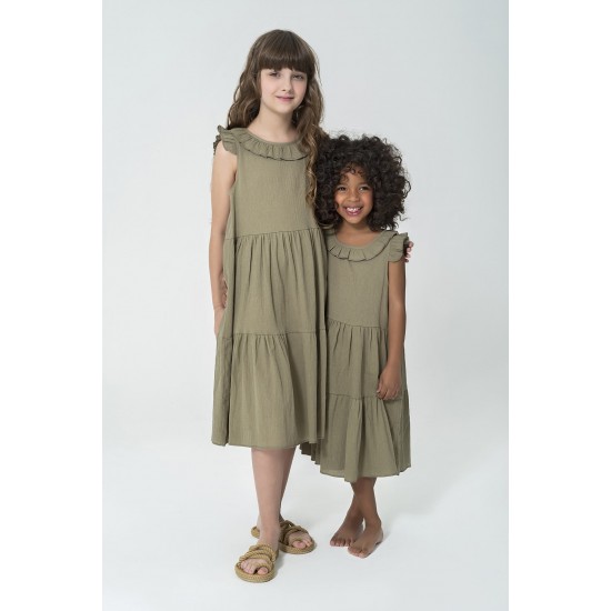 For You Kids Organic Robe Layered Khaki Dress