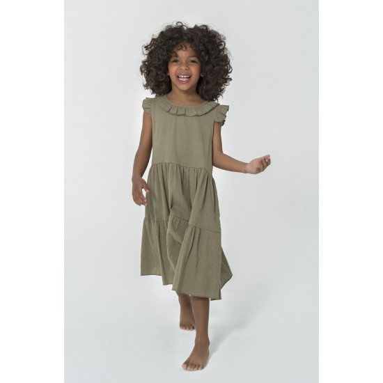 For You Kids Organic Robe Layered Khaki Dress