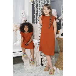 For You Kids Organic Shoulder Flounce Tile Dress