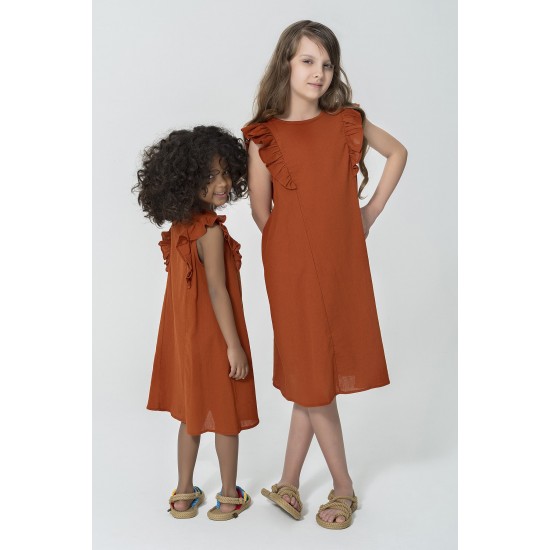 For You Kids Organic Shoulder Flounce Tile Dress