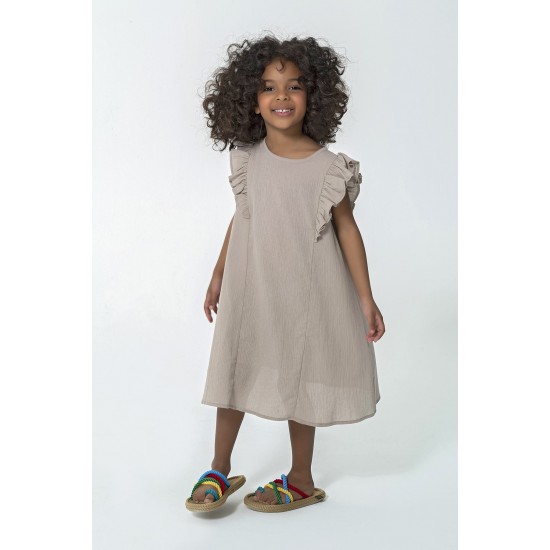 For You Kids Organic Shoulder Ruffle Stone Dress