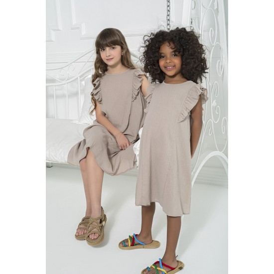 For You Kids Organic Shoulder Ruffle Stone Dress