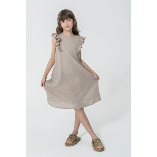 For You Kids Organic Shoulder Ruffle Stone Dress