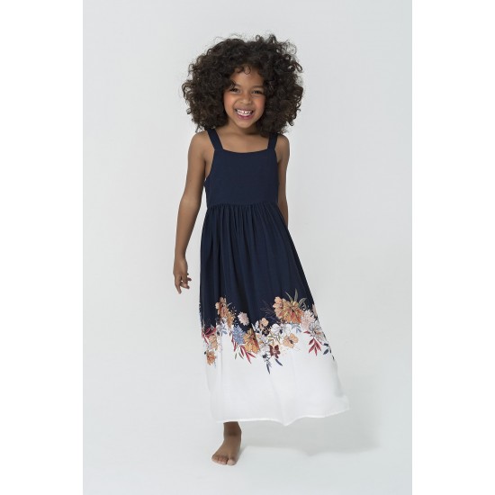 For You Kids Strap Skirt Floral Patterned Navy Blue Dress