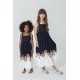 For You Kids Strap Skirt Floral Patterned Navy Blue Dress