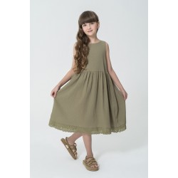 For You Kids Organic Hem Ruched Khaki Dress